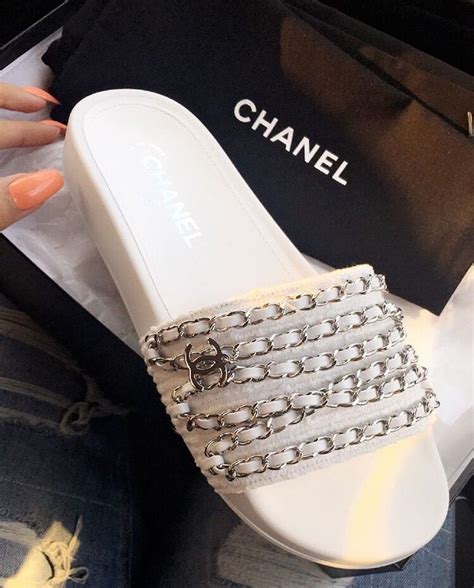 chanel white pool slides|chanel fluffy slides.